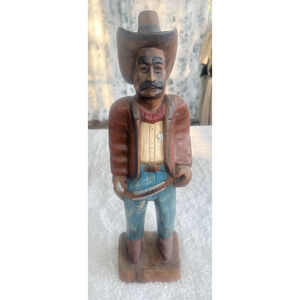 Lee Jeans Advertising Sheriff Cowboy 20” Hand-Carved Wood Folk Art Statue Vtg